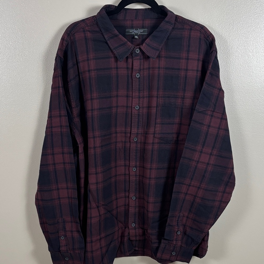 Liverpool Men's Casual Button Down Shirt - Burgundy Plaid